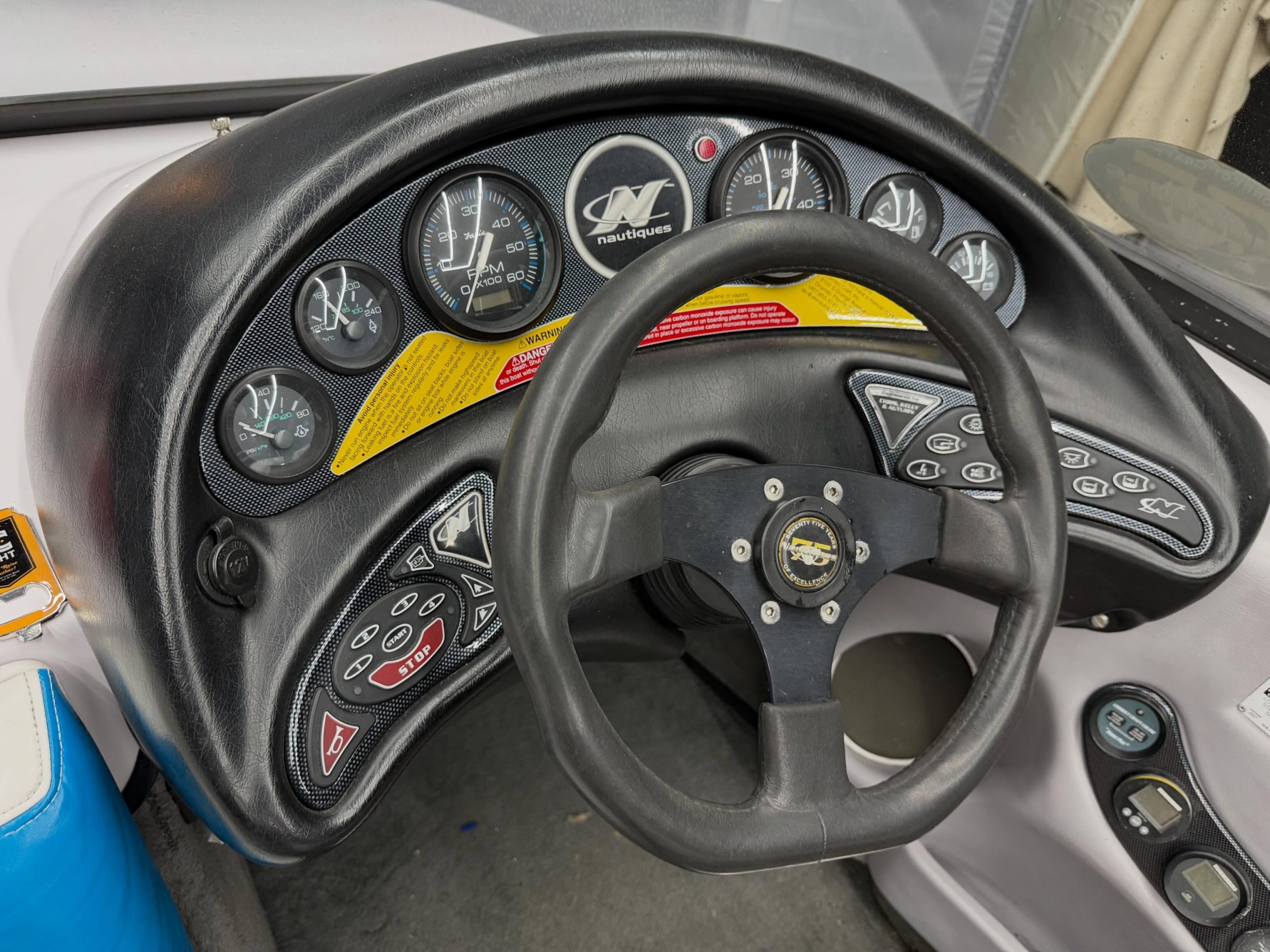 Detailed boat helm and steering wheel